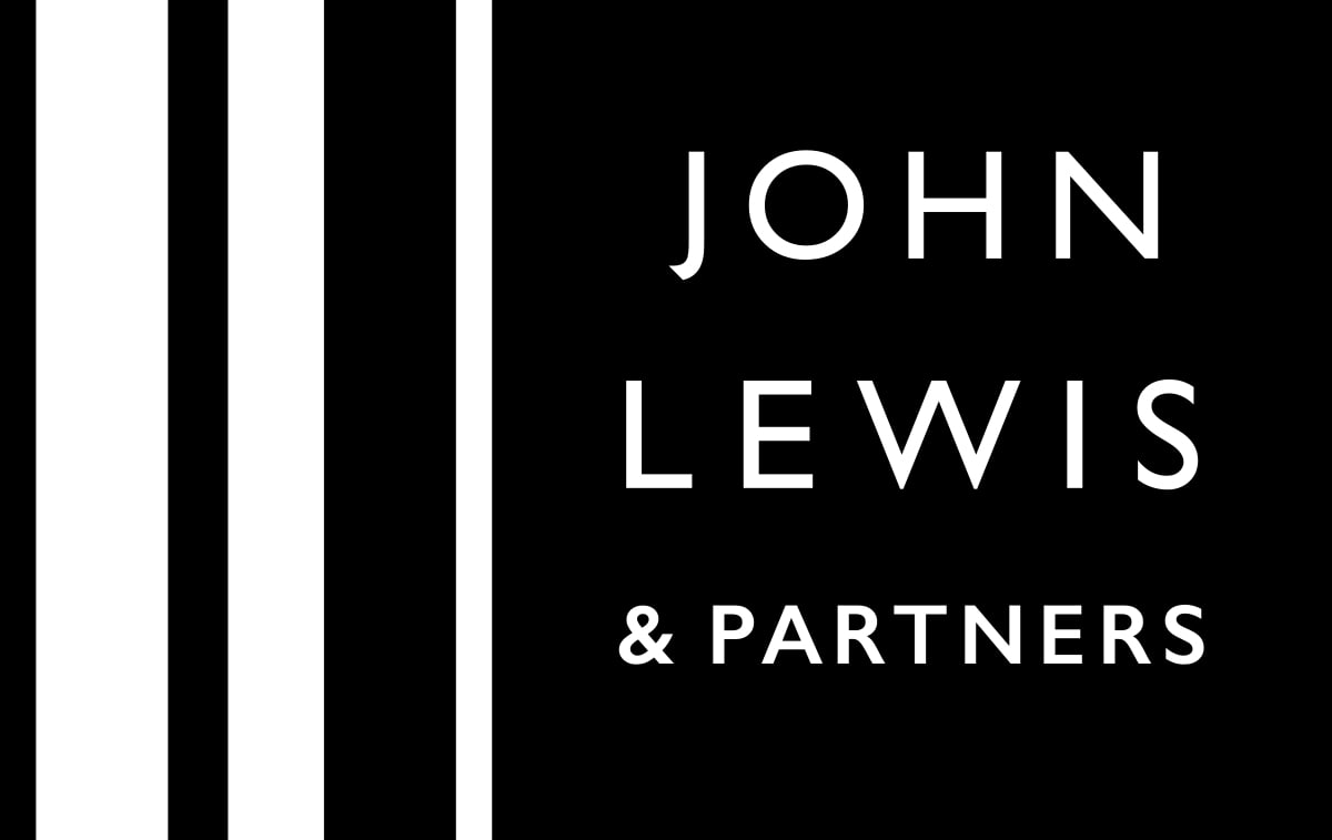 John Lewis logo in black and white. with stripes down left side
