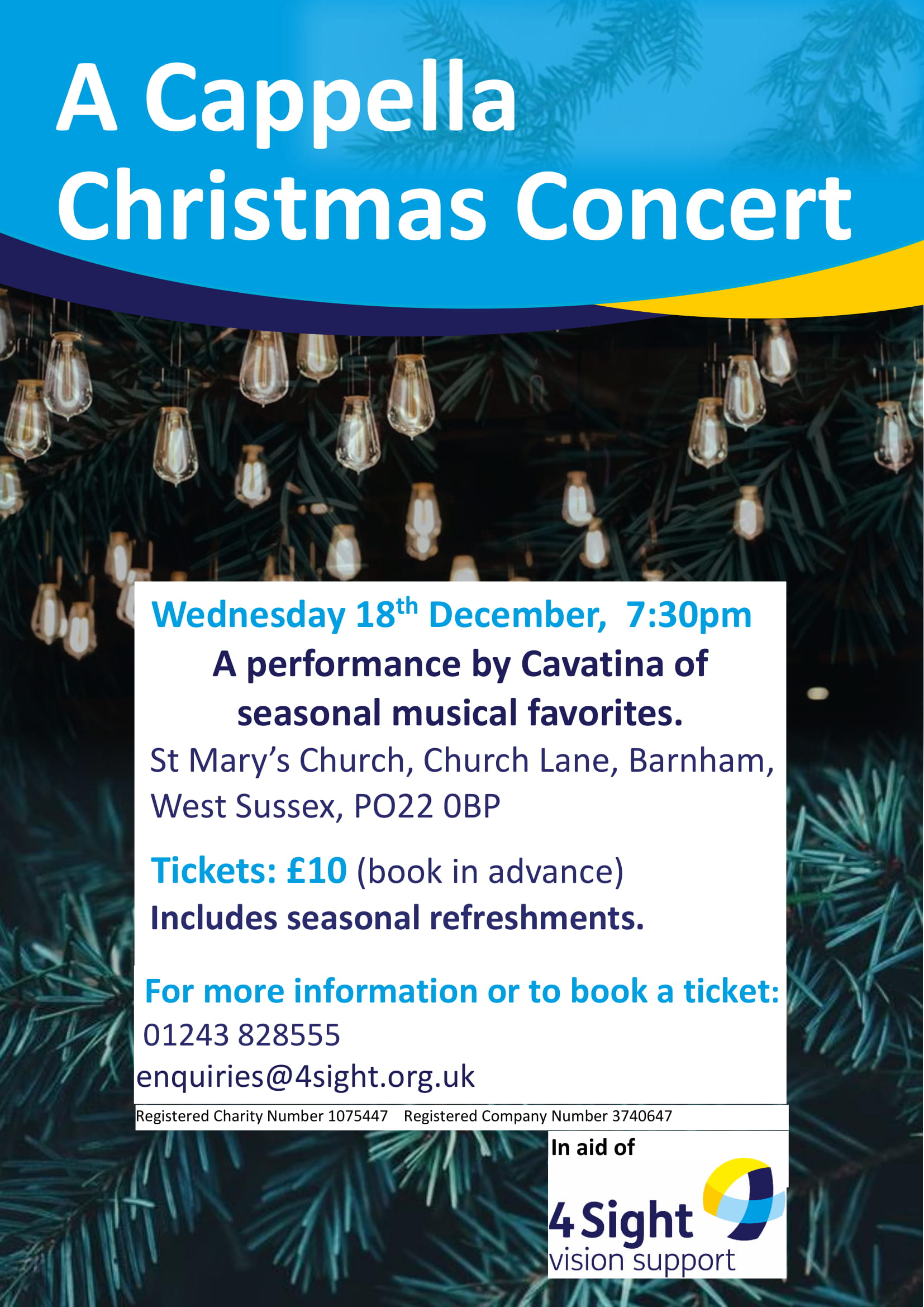 A Cappella Christmas Concert by Cavatina 4Sight Vision Support