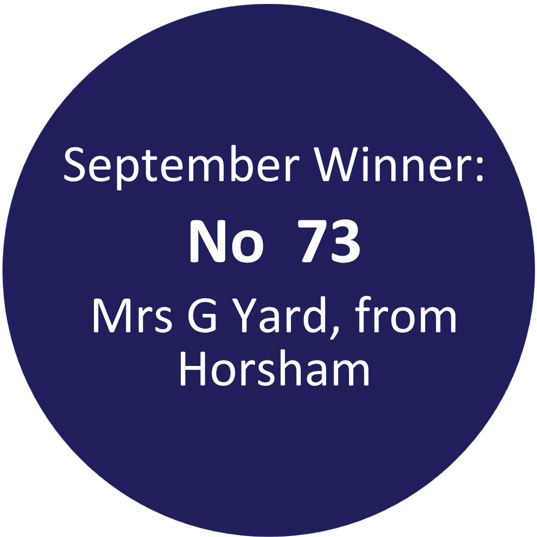 details of the July 200 club winner, number 100 Mrs White from Worthing